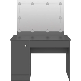Makeupbord Med Led-Lys 110X55X145 Cm Mdf Blank Hvid - Grå