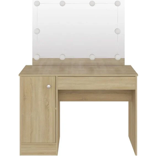 Makeupbord Med Led-Lys 110X55X145 Cm Mdf Blank Hvid - Egetræsfarvet