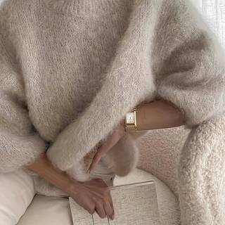 TEMU Women's Autumn And Winter Round Neck Half-sleeve Pullover Sweater, Soft Comfortable Fuzzy Loose Thick Top