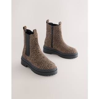 Next Animal Leopard Print Standard Fit (F) Leather Chunky Chelsea Boots
