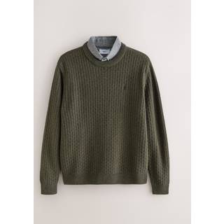 Next Green Basketweave Regular Fit Mock Shirt Jumper