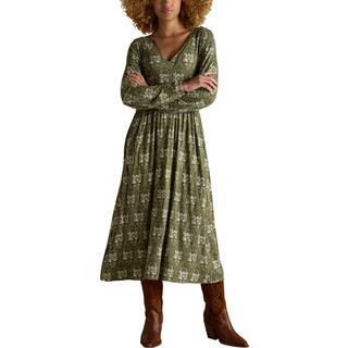 Joules Joules Nia Green Long Sleeve V-Neck Midaxi Dress - Small