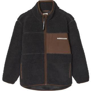 Mads Nørgaard Jeffo Fleecejakke Sort Med Brun Brystlomme - Str. 14y 164cm