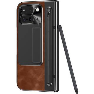 EIDERWOOD Google Pixel 10 Pro Fold Mobil Cover m. Kunstlæder Bagside - Kick Stand - Stylus Holder - Sort / Mørkebrun