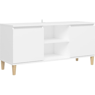 Tv-Bord Med Massive Træben 103,5X35X50 Cm - Hvid
