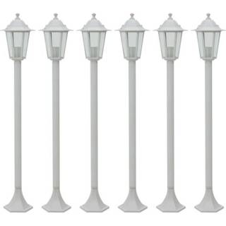 havestolpelamper 6 stk. E27 110 cm aluminium hvid