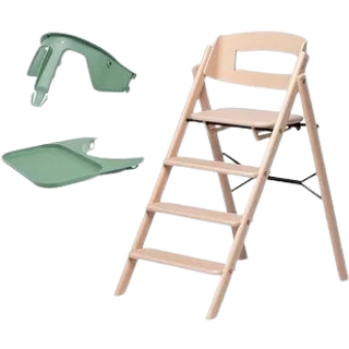 KAOS Klapp Højstol inkl. Beskyttelsesbøjle & Bakke, Beech Natural/Mineral Green