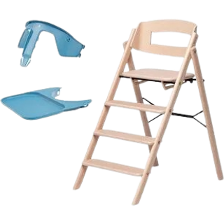 KAOS Klapp Højstol inkl. Beskyttelsesbøjle & Bakke, Beech Natural/Swedish Blue