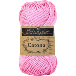 Scheepjes Catona 222 Tulip Indhold: 100% merceriseret bomuld Anbefalede pinde: 2.50-3.00 mm Vægt/løbelængde: 50 gr = ca. 125 meter Strikkefasthed: 10 x0 10 cm = 26 m x 36 p med 2,5 mm Maskinvask 40°C / Tørres fladt.