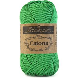 Scheepjes Catona 515 Emerald Indhold: 100% merceriseret bomuld Anbefalede pinde: 2.50-3.00 mm Vægt/løbelængde: 50 gr = ca. 125 meter Strikkefasthed: 10 x0 10 cm = 26 m x 36 p med 2,5 mm Maskinvask 40°C / Tørres fladt.