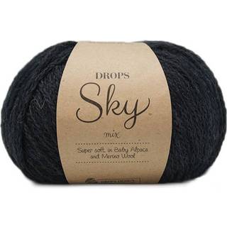 DROPS Sky 05 Sort (Mix) Indhold: 74% Alpaca, 18% Polyamid, 8% Uld Garngruppe: B (20 - 22 masker) / 8 ply / DK Vægt/længde: 50 g = ca. 190 meter Anbefalede pinde: 4 mm Strikkefasthed: 10 x 10 cm = 21 m x 28 p Håndvask, max 30°C / Tørres fladt.
