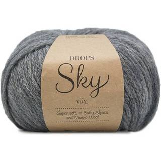 DROPS Sky 04 Stålgrå (Mix) Indhold: 74% Alpaca, 18% Polyamid, 8% Uld Garngruppe: B (20 - 22 masker) / 8 ply / DK Vægt/længde: 50 g = ca. 190 meter Anbefalede pinde: 4 mm Strikkefasthed: 10 x 10 cm = 21 m x 28 p Håndvask, max 30°C / Tørres fladt.