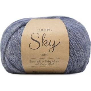 DROPS Sky 12 Jeansblå (Mix) Indhold: 74% Alpaca, 18% Polyamid, 8% Uld Garngruppe: B (20 - 22 masker) / 8 ply / DK Vægt/længde: 50 g = ca. 190 meter Anbefalede pinde: 4 mm Strikkefasthed: 10 x 10 cm = 21 m x 28 p Håndvask, max 30°C / Tørres fladt.