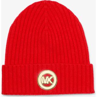 MK Ribbed Wool Beanie - Red - Michael Kors - ONE SIZE