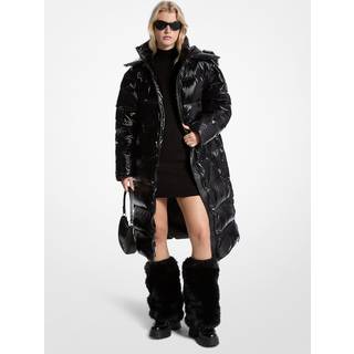 MK Faux Fur Trim Nylon Ciré Puffer Coat - Black - Michael Kors - S
