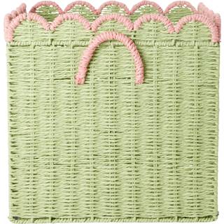Rice Paper Rope Kurv Foldbar Med Muslingeformede Kanter 33 Cm Grøn / - Opbevaring af legetøj Papir Rosa - BSPAP-30G