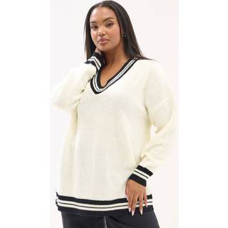 Yours Curve Yours Curve White Tennis V-Neck Front Jumper