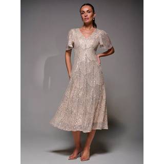 Jolie Moi Jolie Moi Nude Sequin Angel Sleeve Fit & Flare Midaxi Dress - EU 44 (UK 16)