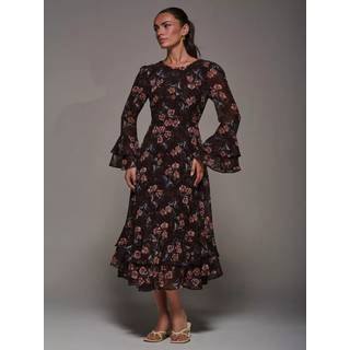 Jolie Moi Jolie Moi Langærmet Chiffon Tryk Midaxi kjole med flæser - 46