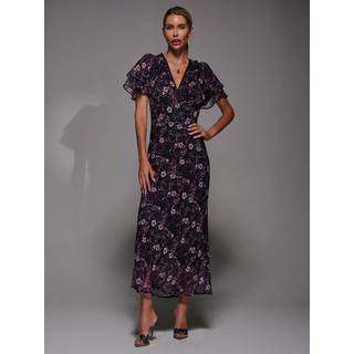 Jolie Moi Jolie Moi Purple V-Neck Frill Sleeve Chiffon Midaxi Dress - 16