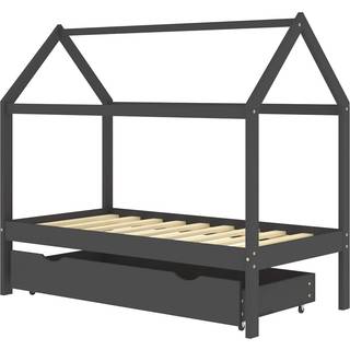 Sengestel Til Børneseng Med Skuffe Fyrretræ - Mørkegrå / 1 skuffe / 80 x 160 cm