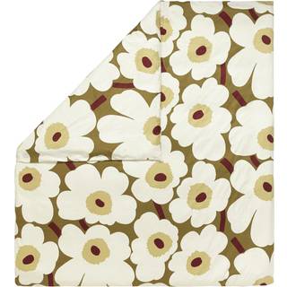 Marimekko Unikko dynebetræk satin 240x220 cm Green umber-creme