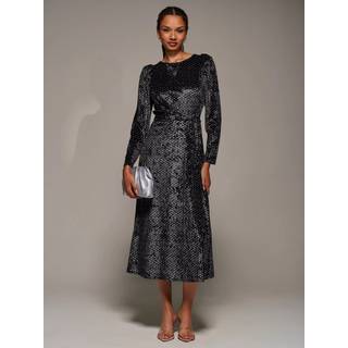 Jolie Moi Jolie Moi langærmet midikjole i fløjl med bindedetaljer - EU 38 (UK 10)