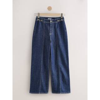 Next Rinse Blue Gold Horsebit Detail High Rise Wide Leg Jeans