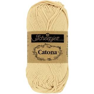 Scheepjes Catona 404 English Tea Indhold: 100% merceriseret bomuld Anbefalede pinde: 2.50-3.00 mm Vægt/løbelængde: 50 gr = ca. 125 meter Strikkefasthed: 10 x0 10 cm = 26 m x 36 p med 2,5 mm Maskinvask 40°C / Tørres fladt.