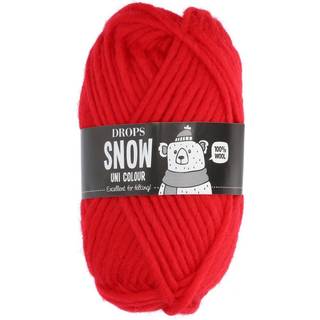 DROPS Snow Uni Colour 56 Julerød (Uni Colour) Indhold: 100% Uld Garngruppe: E (9 - 11 masker)/ 14 ply / super bulky Vægt/længde: 50 gram = ca. 50 meter Anbefalede pinde: 9 mm Strikkefasthed: 10 x 10 cm = 10 m x 14 p Vask: Håndvask, max 30°C / Tørres fladt / Kan filtes.