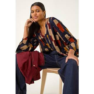 Roman Roman Blue Abstract Print Buttoned Blouse