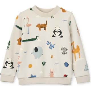 Liewood GOTS Thora Trykt Swearshirt Around The World / Sandy  Printed Swearshirt-110/116 cm  Beige  110/116 cm  Unisex