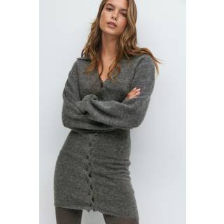 Gina Tricot-Knitted button down dress-Kjoler & Jumpsuits-Grå-L-Dame