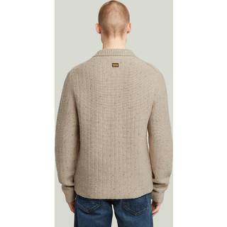 Polo Collar Half Zip Knit - Beige - Men