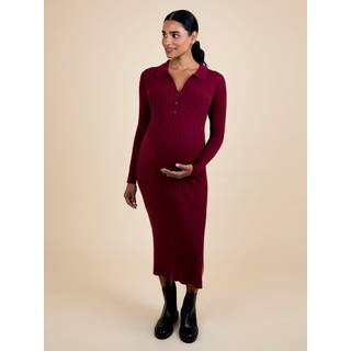 Jojo Maman Bébé JoJo Maman Bébé Wine Knitted Rib Collared Maternity Midi Dress - Small