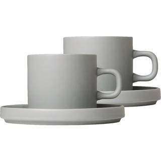 blomus Pilar kaffekrus med underkop – 2 stk. Mirage grey