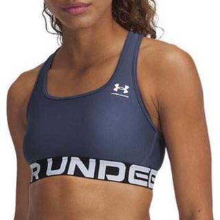 HeatGear® Mid Branded Women's Sports Bra Downpour Gray / White XL