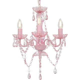 lysekrone med perler rund 3 x E14 pink