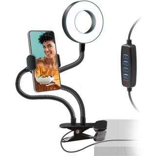 SBS LED Ring Light m. Bordclip, Mobilholder & Justerbare Arme - Max Mobil: 85mm - Sort