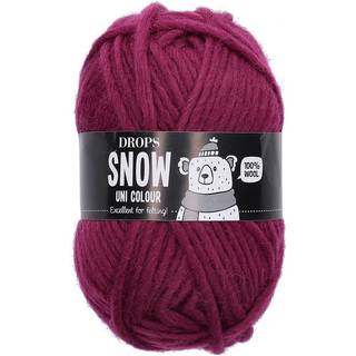 DROPS Snow Uni Colour 10 Morbærrød (Uni Colour) Indhold: 100% Uld Garngruppe: E (9 - 11 masker)/ 14 ply / super bulky Vægt/længde: 50 gram = ca. 50 meter Anbefalede pinde: 9 mm Strikkefasthed: 10 x 10 cm = 10 m x 14 p Vask: Håndvask, max 30°C / Tørres fladt / Kan filtes.