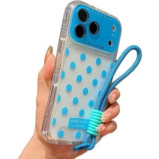 iPhone 17 Pro PC / TPU Cover med linsefilm og rem - Polka Dot - Sky Blå