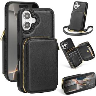 SkyEagle kompatibel med iPhone 16 Wallet Case til kvinder? RFID-blokering? Crossbody telefonetui PU lder lynls hndtaske hndledsrem cover Kred