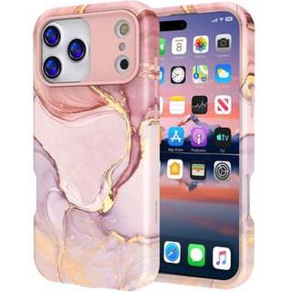 iPhone 17 Pro Max luksus marmor hybrid cover - pink / guld