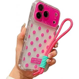 iPhone 17 Pro PC / TPU Cover med linsefilm og rem - Polka Dot - Hot Pink
