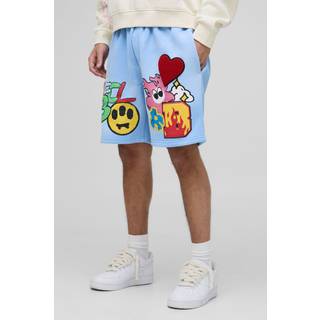 Mens Light Blue Relaxed Fit Ofcl Puff Print Shorts