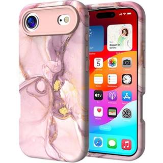iPhone Air luksus marmor hybrid cover - Pink / Guld