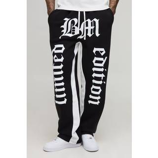 Mens Black Tall Baggy Fit Limited Edition Print Raw Edge Joggers