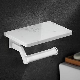 Hoimpro Toiletpapirholder i b?rstet s?lv med hvid naturlig marmorhylde V?gmonteret v?v H?ndpapirrulle Opbevaringsholder til badev?relse K?kken Ba