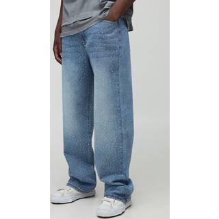 Mens Antique Wash Tall All Over Rhinestone Relaxed Fit Jeans