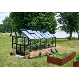 Juliana Premium drivhus 13 m² på mur, antracit/sort, 3 mm hærdet glas